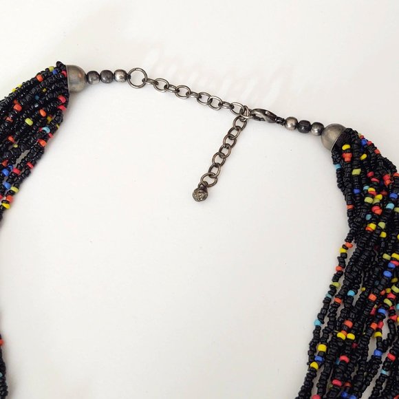 Multi strand black seed bead necklace with bright bead accents - Picture 13 of 13